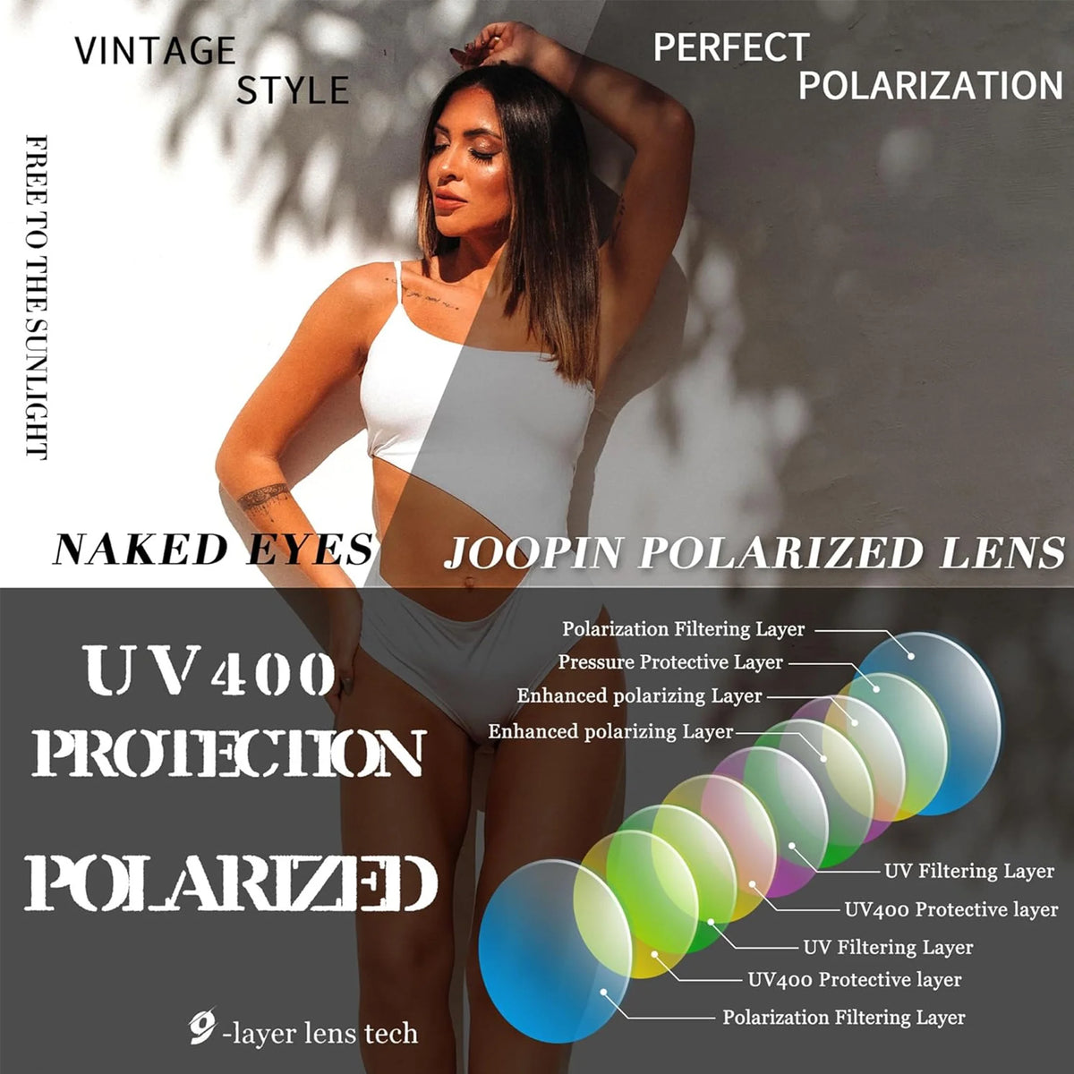 Women's Oversized Polarized Sunglasses - UV Protection Driving Shades (Black)