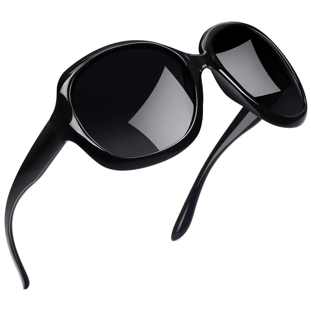 Women's Oversized Polarized Sunglasses - UV Protection Driving Shades (Black)