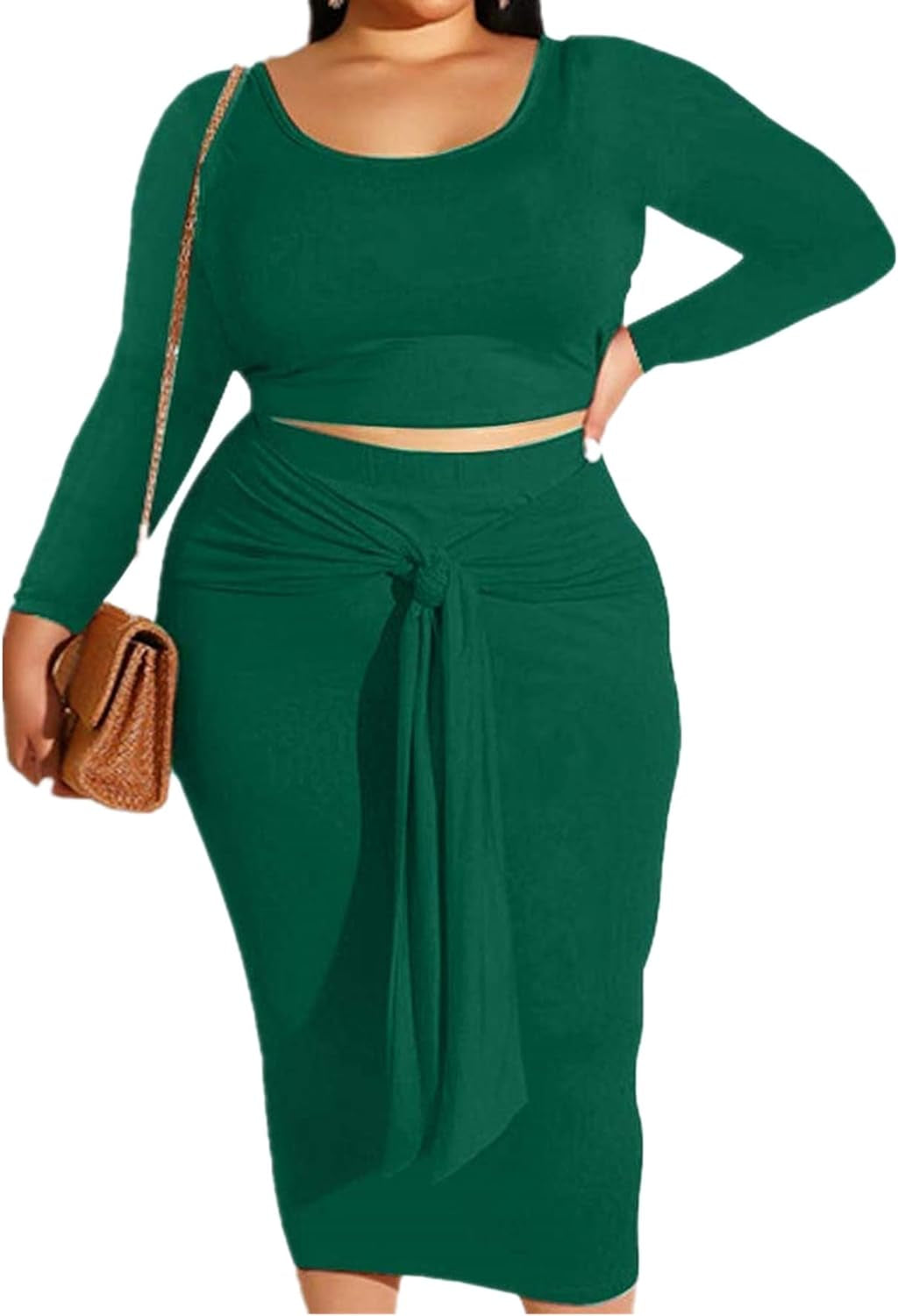 Plus Size Women's 2-Piece Midi Dress Tracksuit Set with Sleeveless Tank Top and Bodycon Skirt for Casual Summer Wear