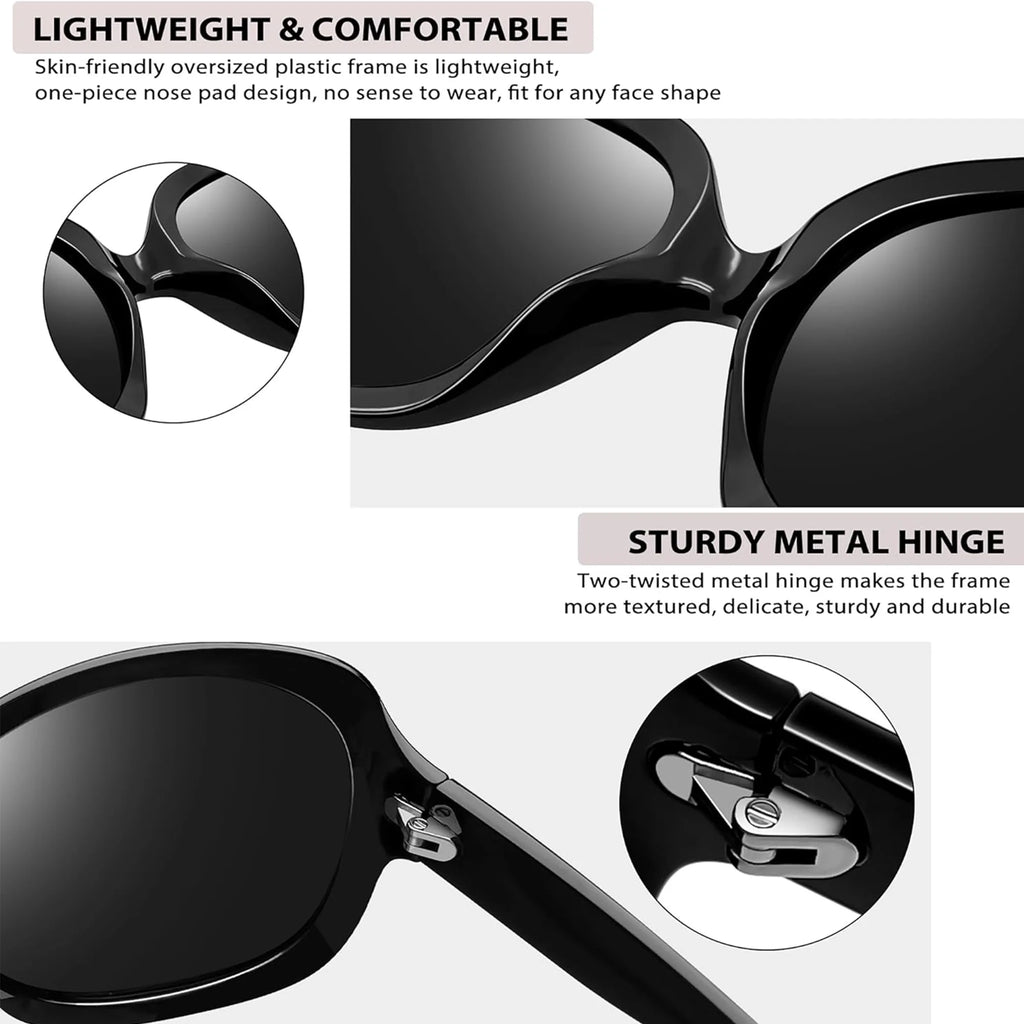 Women's Oversized Polarized Sunglasses - UV Protection Driving Shades (Black)