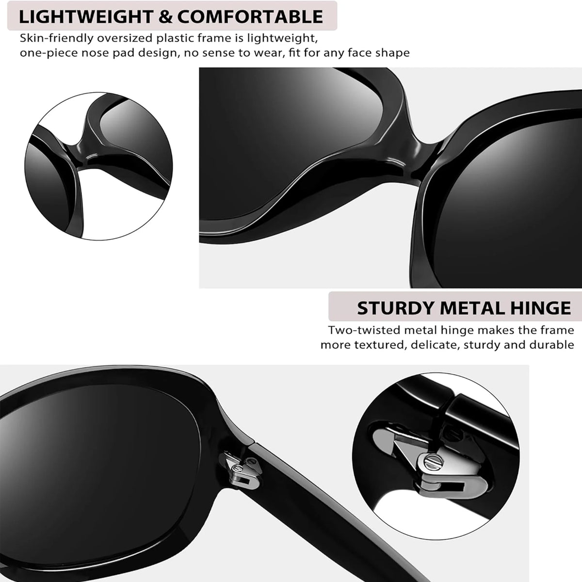 Women's Oversized Polarized Sunglasses - UV Protection Driving Shades (Black)