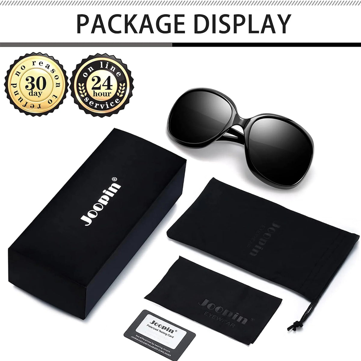 Women's Oversized Polarized Sunglasses - UV Protection Driving Shades (Black)