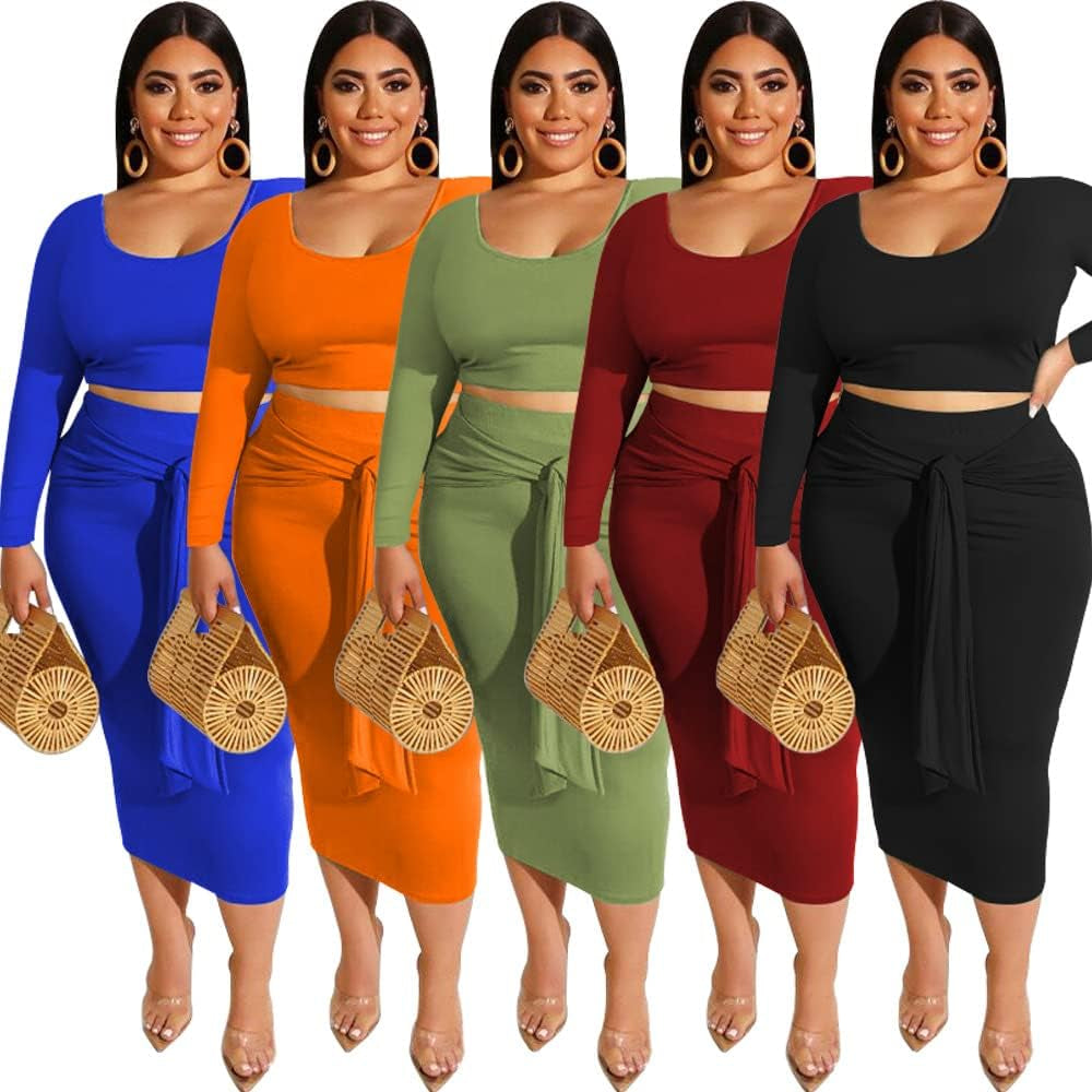 Plus Size Women's 2-Piece Midi Dress Tracksuit Set with Sleeveless Tank Top and Bodycon Skirt for Casual Summer Wear